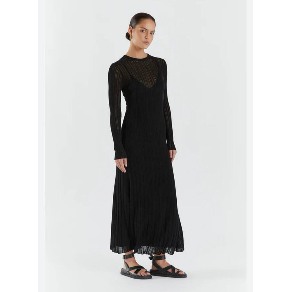 DISSH Ada Black Ribbed Knit Long Sleeve Bodycon Midi Dress XL